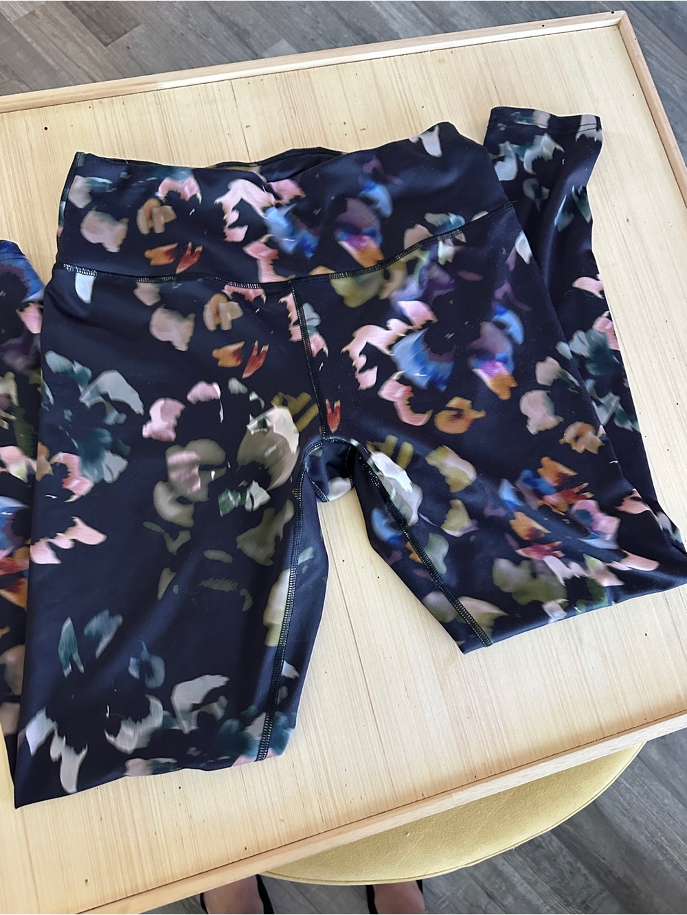 Apana Black Leggings with Yellow and Blue Floral Accents